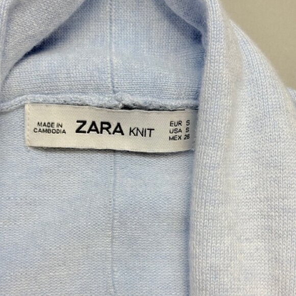 Zara Knit Cardigan Womens Small Light Baby Blue Open Draped Front Sweater - Picture 2 of 7